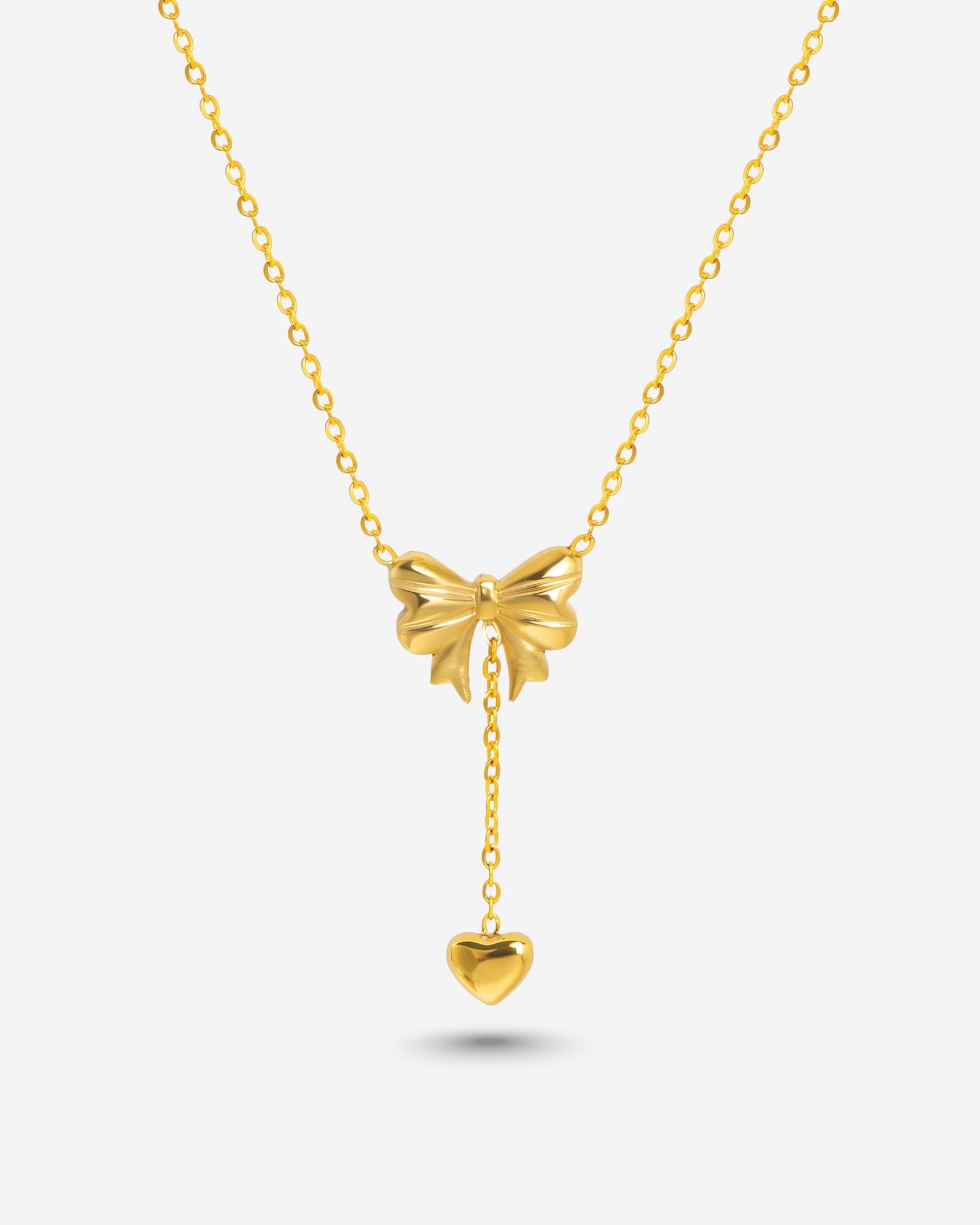 golden-bow-love-drop-necklace Golden Bow Love Drop Necklace - Image 1